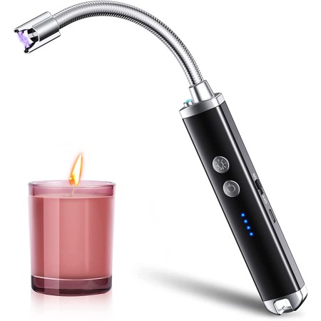 Uivaby Electric Lighter with LED Flashlight, USB Rechargeable Candle Lighter BBQ Lighter with Safety Lock, [Flameless & Windproof] 360° Flexible Long Neck Arc Plasma Lighter for Cooking Grill Fireworks